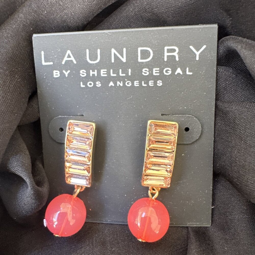Laundry by Shelli Segal Orange Bead CZ Goldtone Drop Rhinestone  NEW